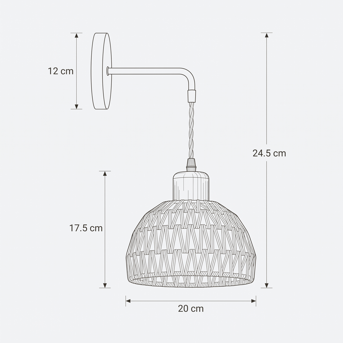 Dimensions de Applique Murale Rotin Demi-Sphère avec Support Noir