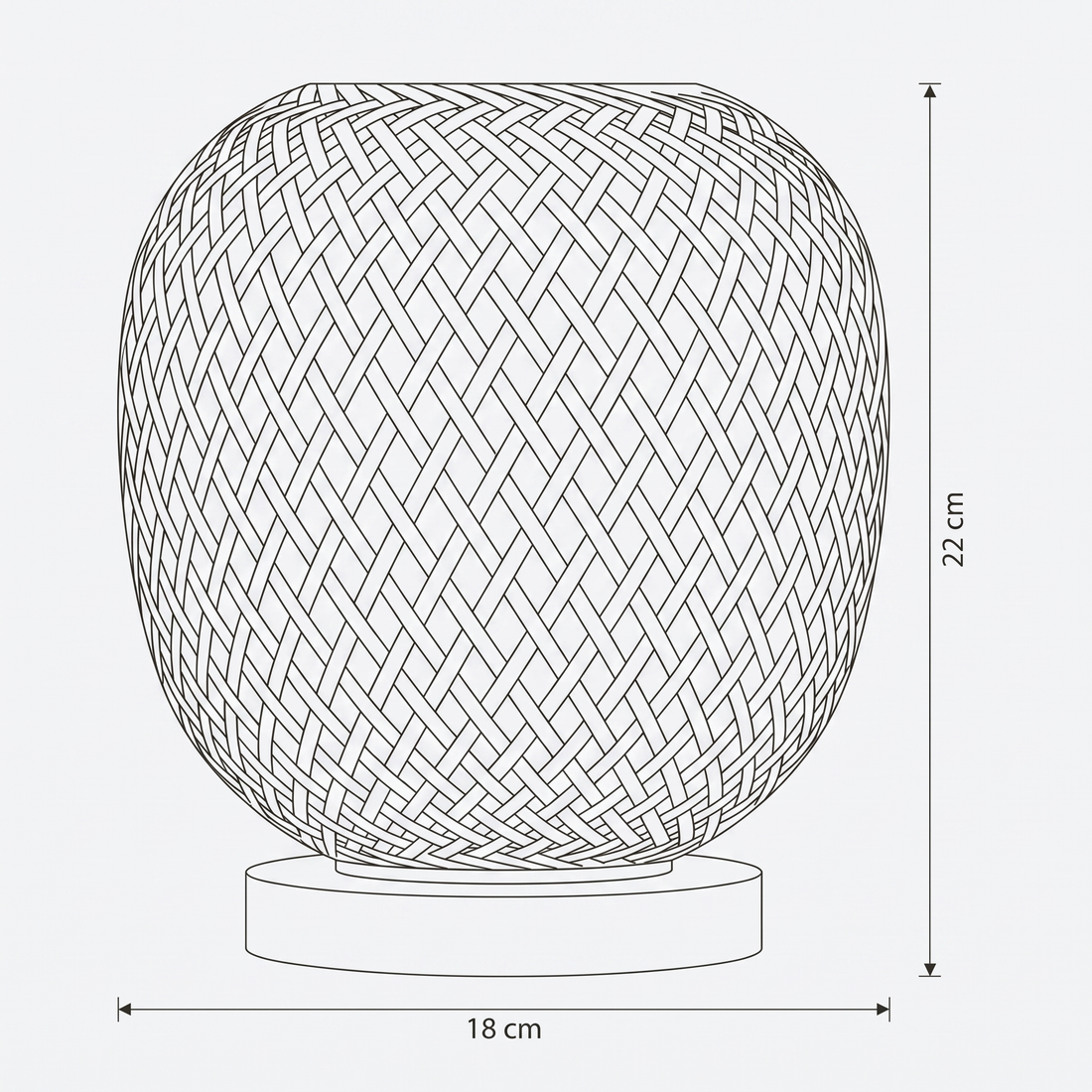 Dimensions de Lampe à Poser Bambou Ovoïde Tressée avec Base Bois