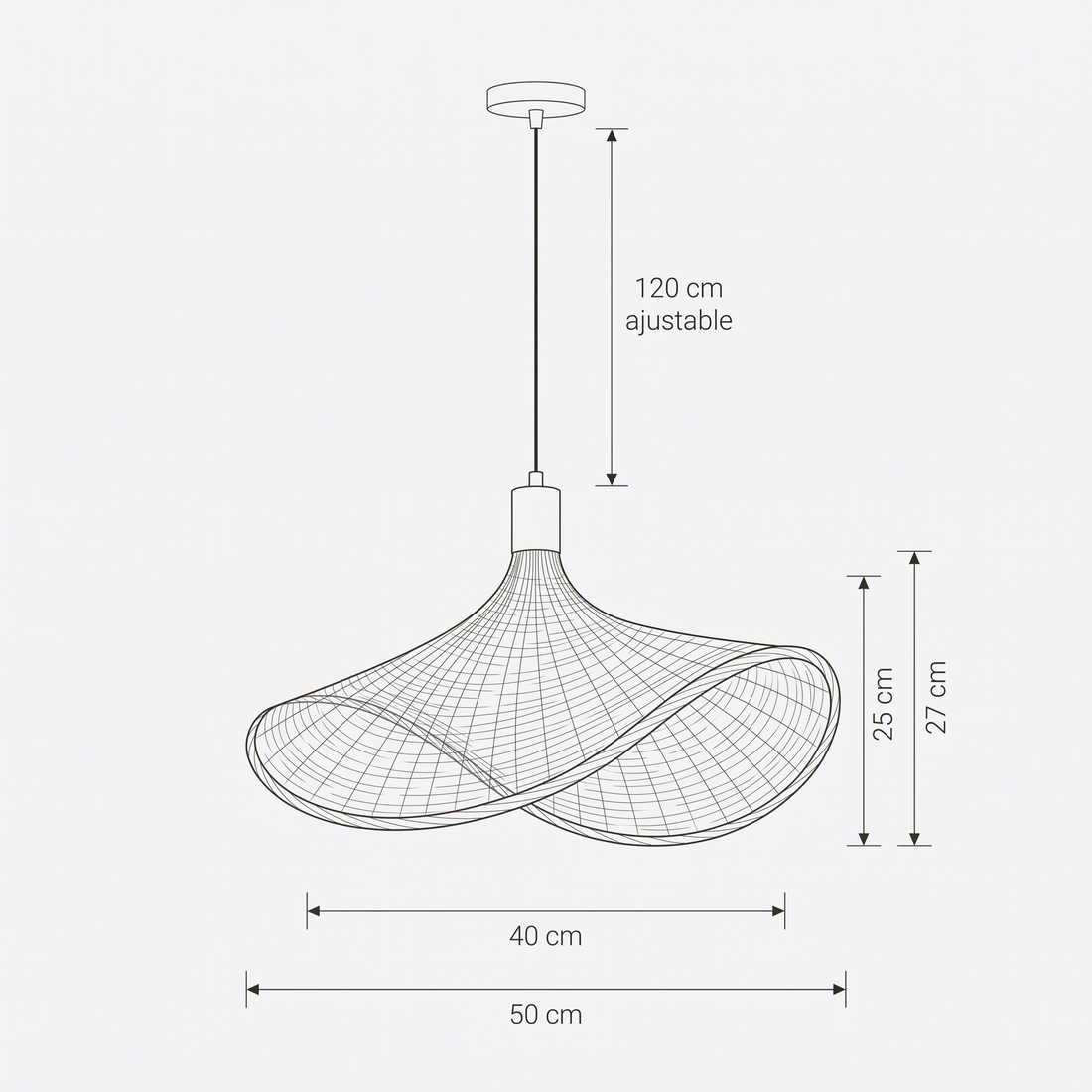 Dimensions de Suspension en Rotin Chapeau