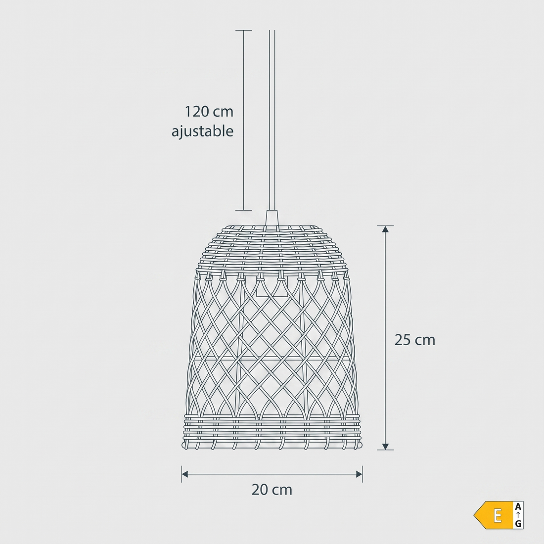 Dimensions de Suspension en Rotin Cloche Droite Compacte