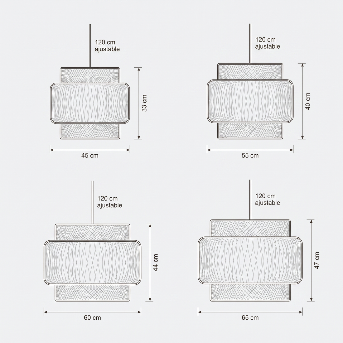 Dimensions de Suspension en Rotin Cylindrique Multi-Niveaux