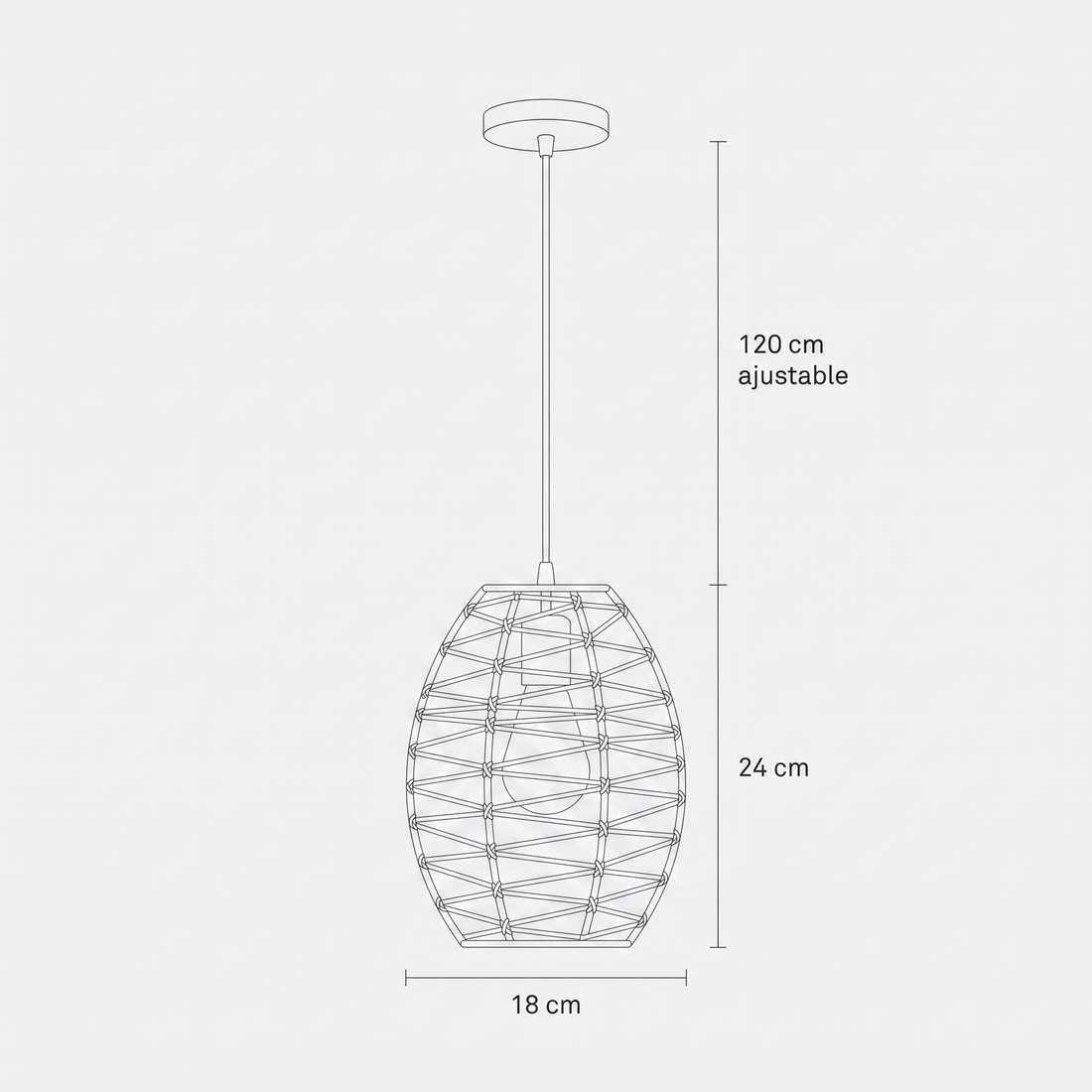 Dimensions de Suspension en Rotin Lanterne Arrondi