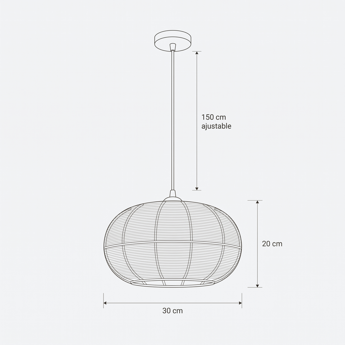 Dimensions de Suspension en Rotin Tambour Bohème