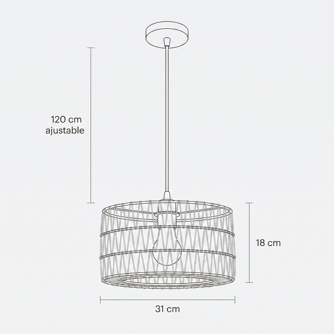 Dimensions de Suspension en Rotin Tambour Droit