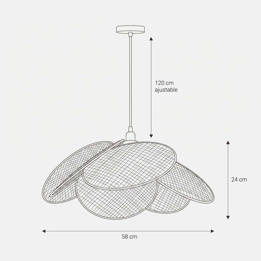 Dimensions de Suspensions à Pétales Superposés en Rotin