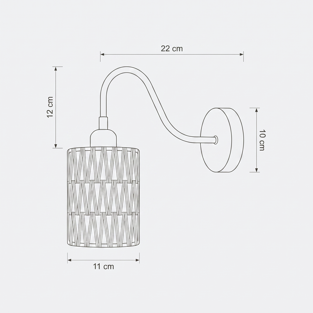 Dimensions de Applique Murale Rotin Cylindrique avec Support Laiton