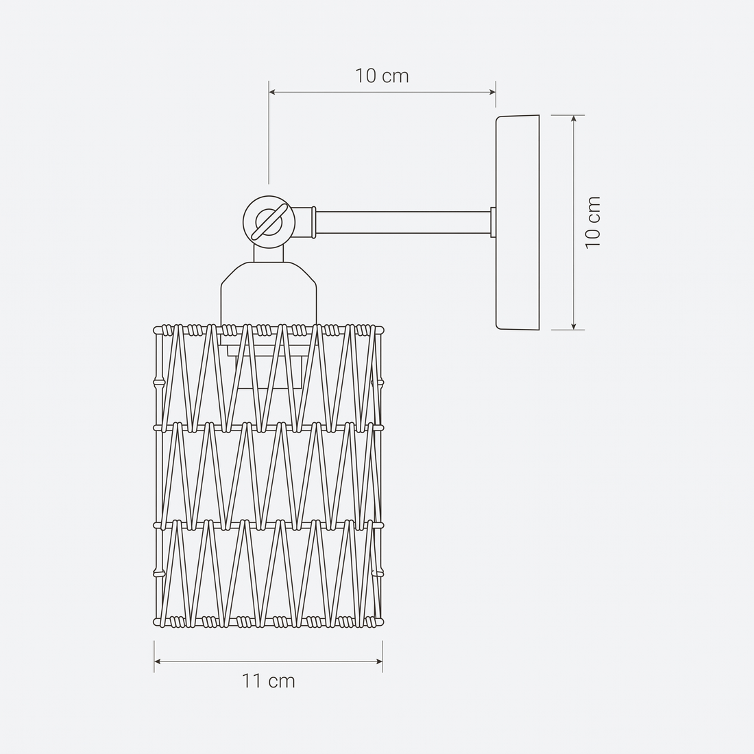 Dimensions de Applique Murale Rotin Cylindrique avec Support Noir