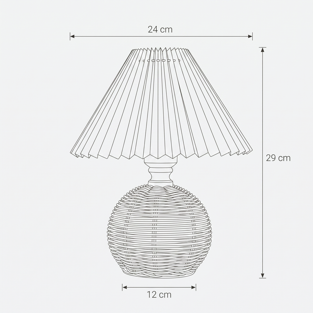 Dimensions de Lampe de Chevet Rotin Boule Abat-jour Plissé