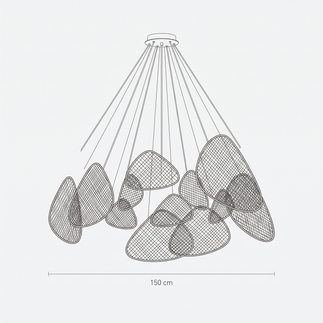 Dimensions de Lustre en Rotin à 14 Panneaux Ajourés 150 cm
