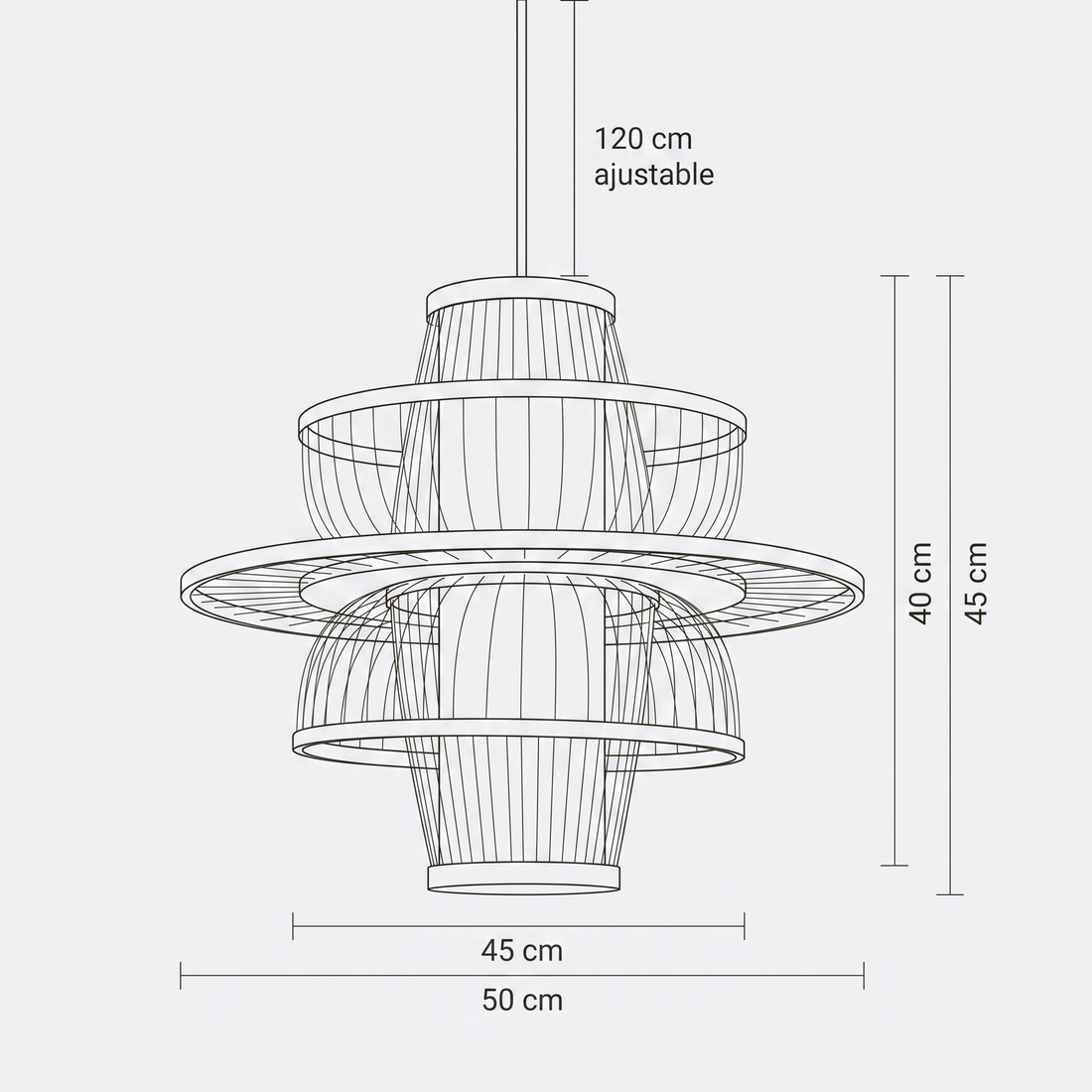 Dimensions de Suspension en Rotin Bambou Design Alvéolaire