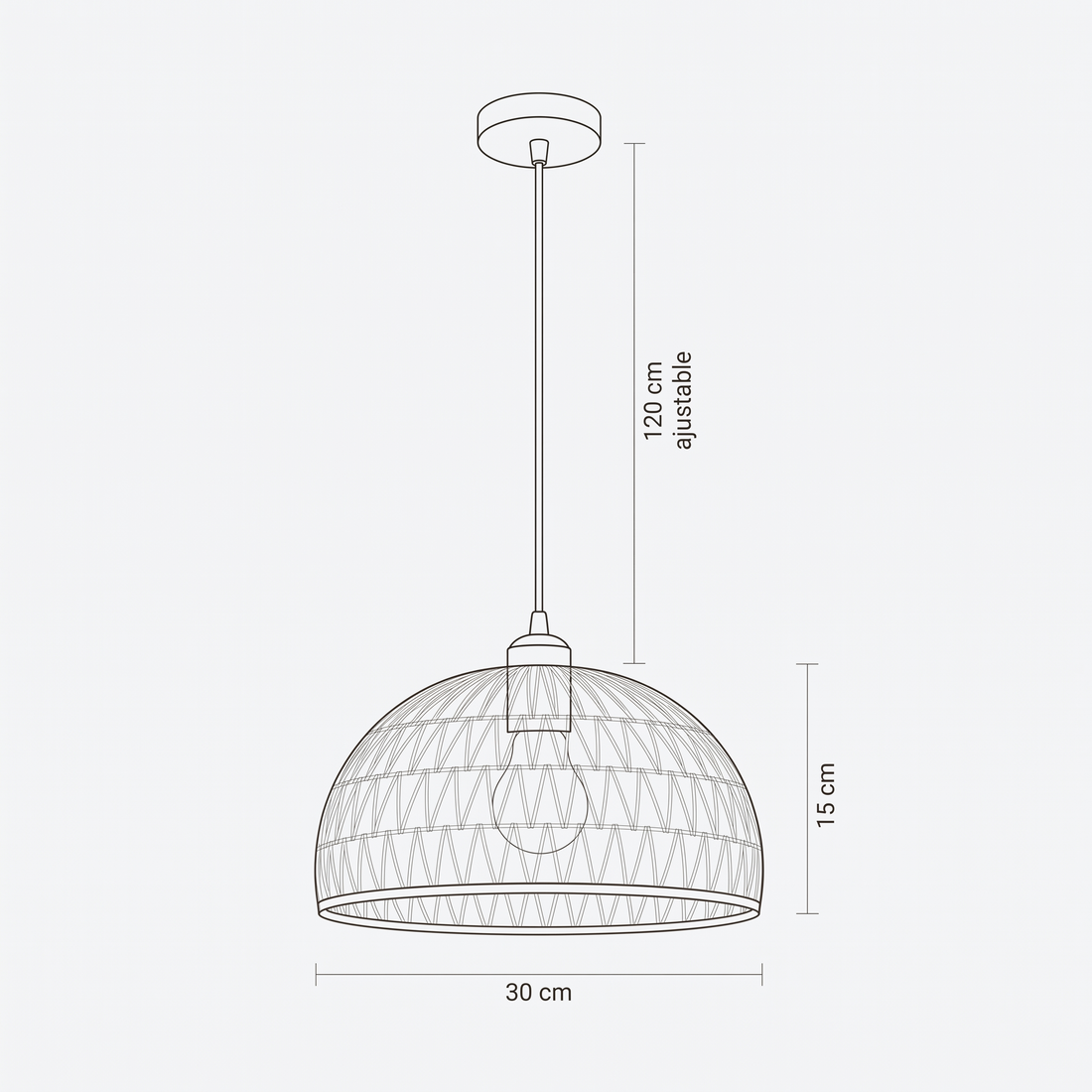 Dimensions de Suspension en Rotin Beige Demi-Sphère Ajourée