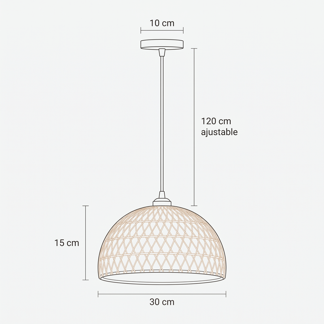 Dimensions de Suspension en Rotin Blanc Demi-Sphère Ajourée