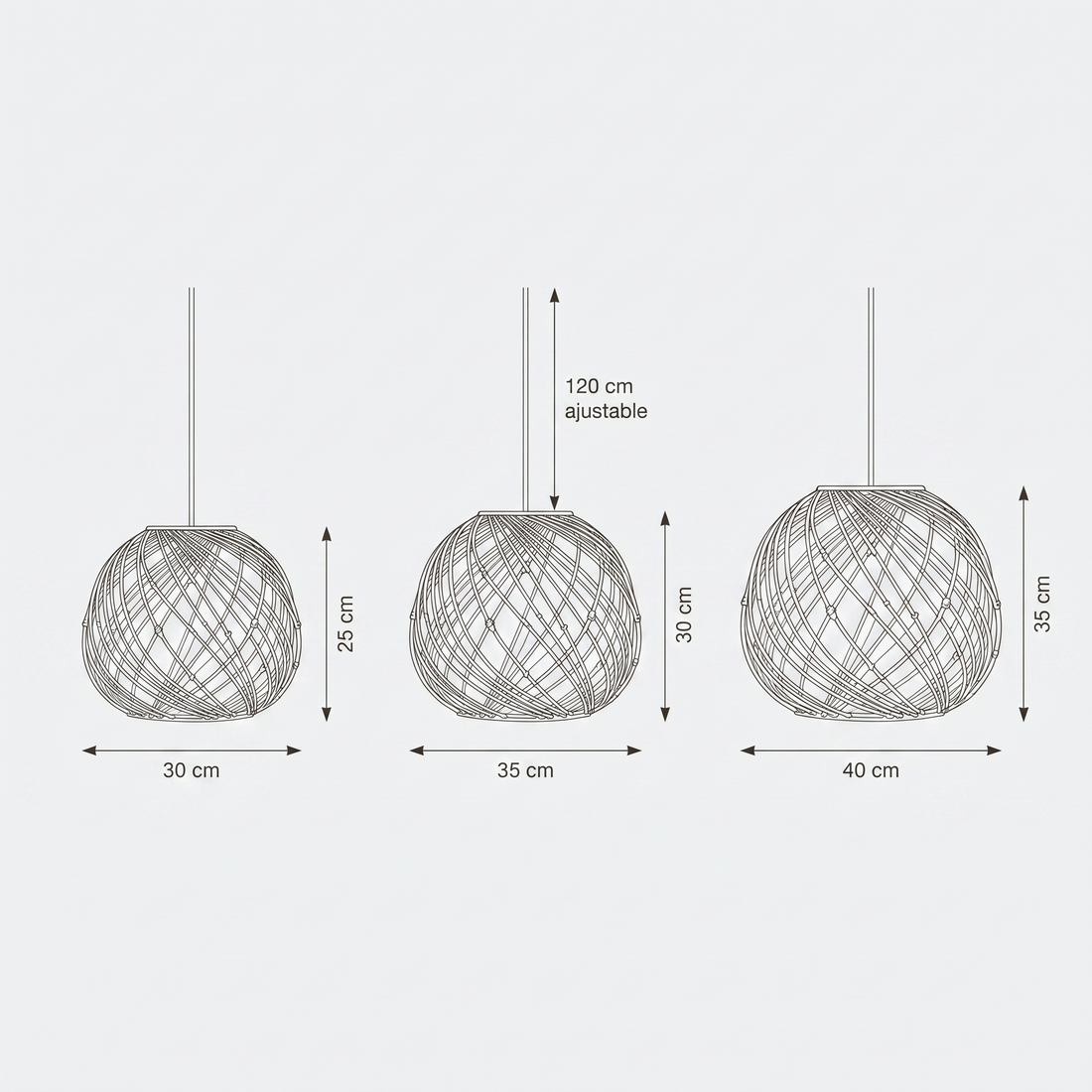 Dimensions de Suspension en Rotin Boule Entrelacée