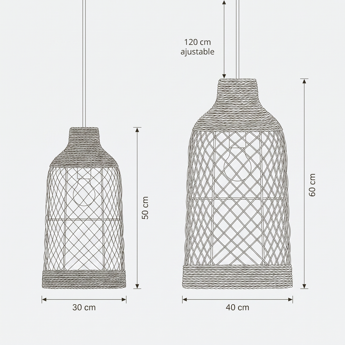 Dimensions de Suspension en Rotin Bouteille