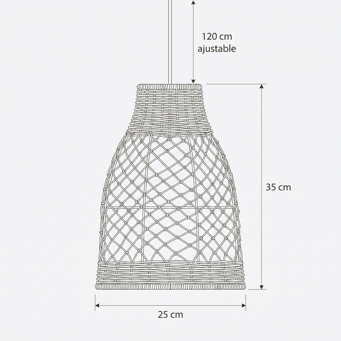 Dimensions de Suspension en Rotin Cloche Ventue