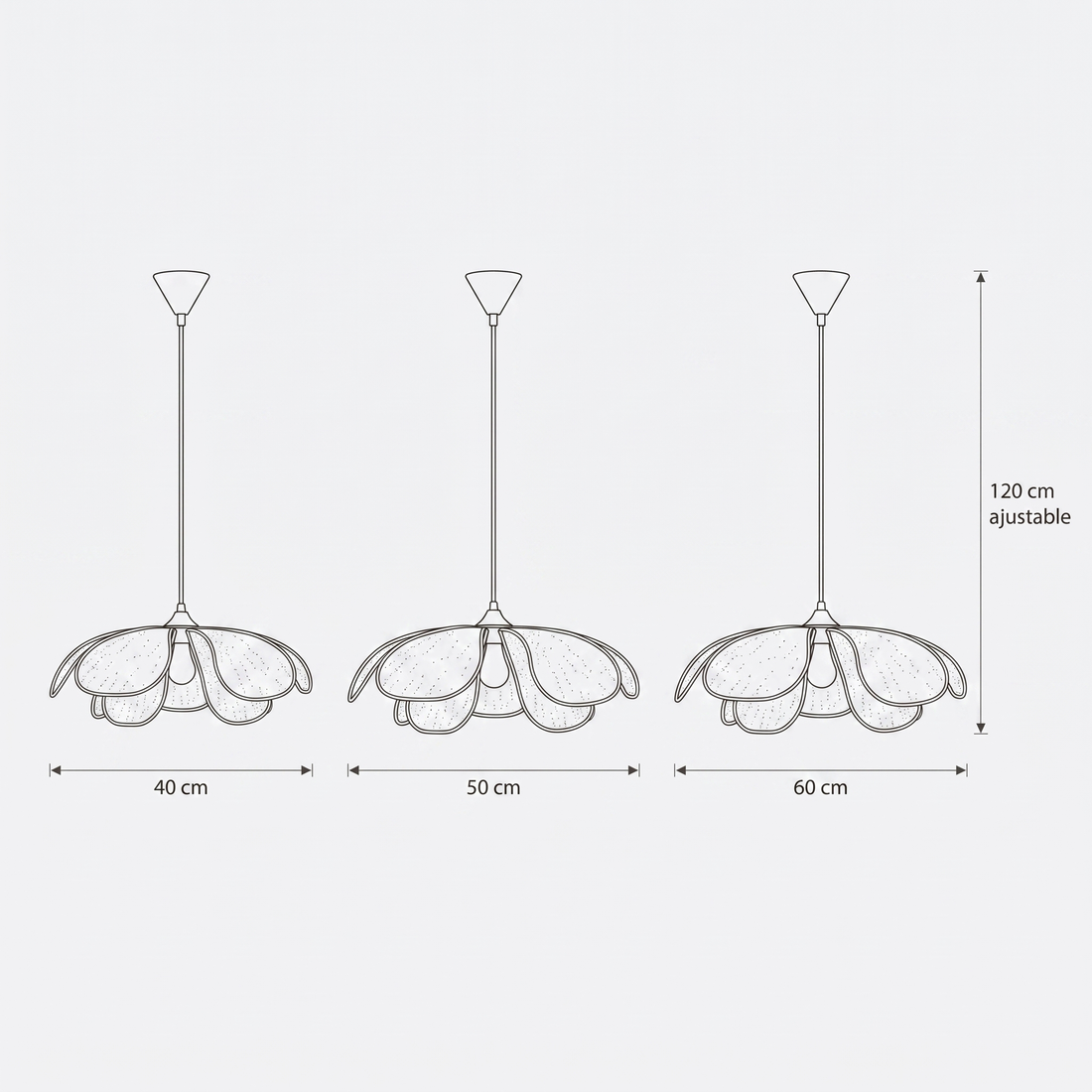 Dimensions de Suspension en Rotin Fleur