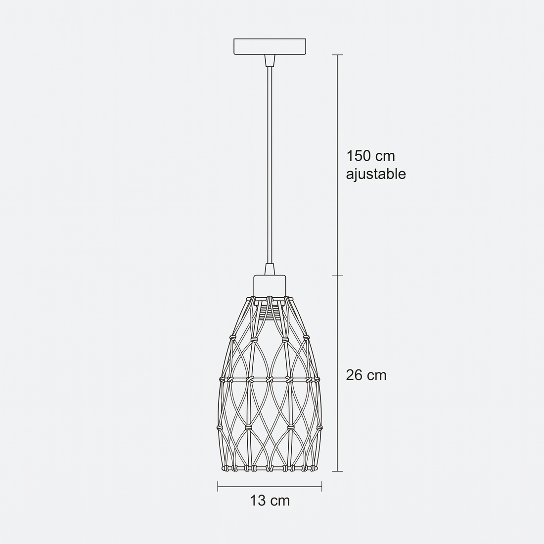 Dimensions de Suspension en Rotin Fuseau