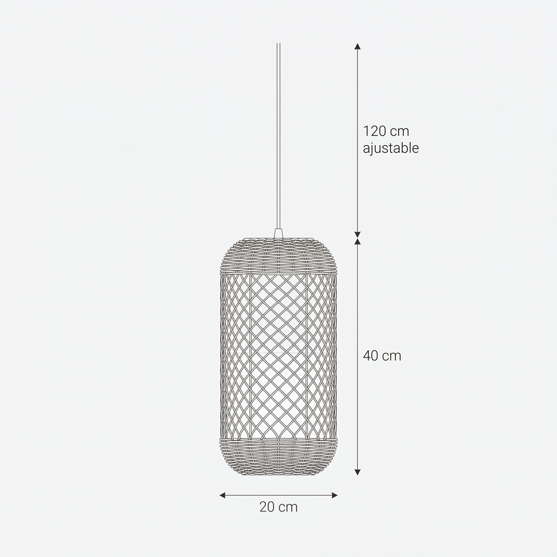 Dimensions de Suspension en Rotin Lanterne Cylindre