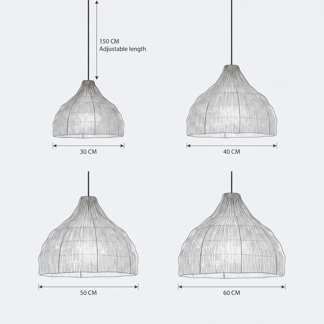 Dimensions de Suspension en Rotin Naturel Cloche Bohème
