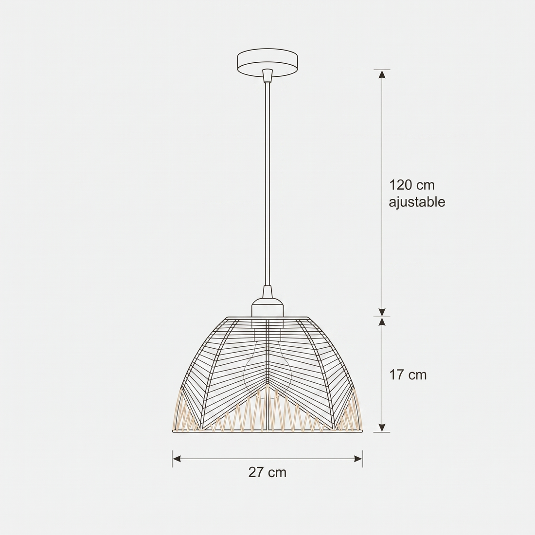 Dimensions de Suspension en Rotin Noir et Beige Cloche Évasée Organique