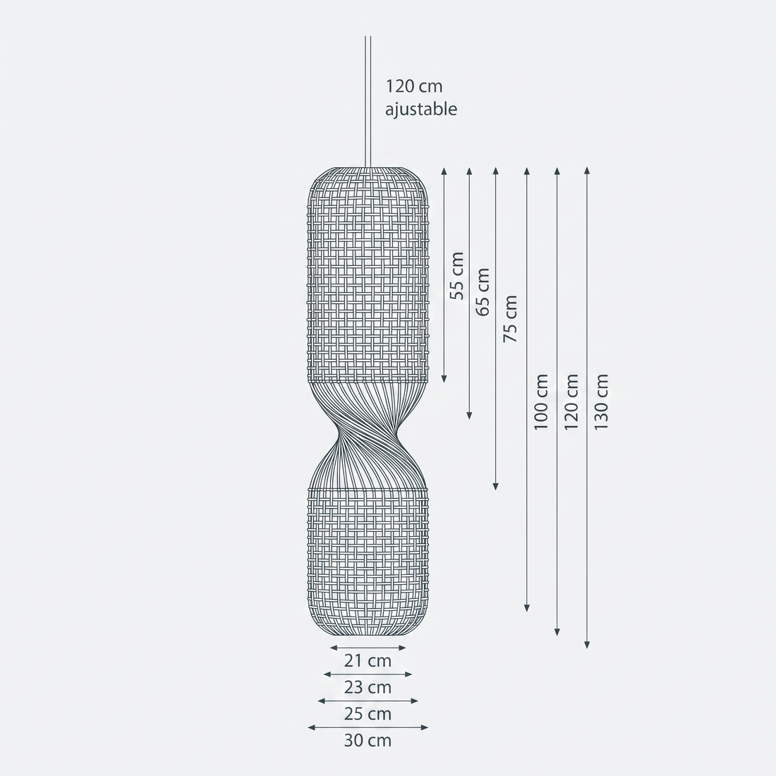 Dimensions de Suspension en Rotin Sablier
