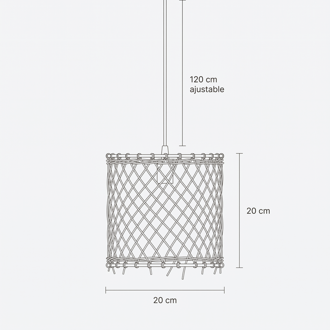 Dimensions de Suspension en Rotin Tambour Droit Compact