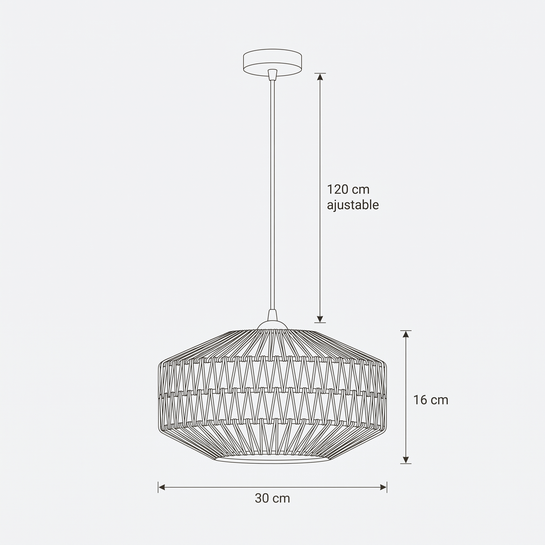 Dimensions de Suspension en Rotin Tressé Ajouré Forme Cylindrique
