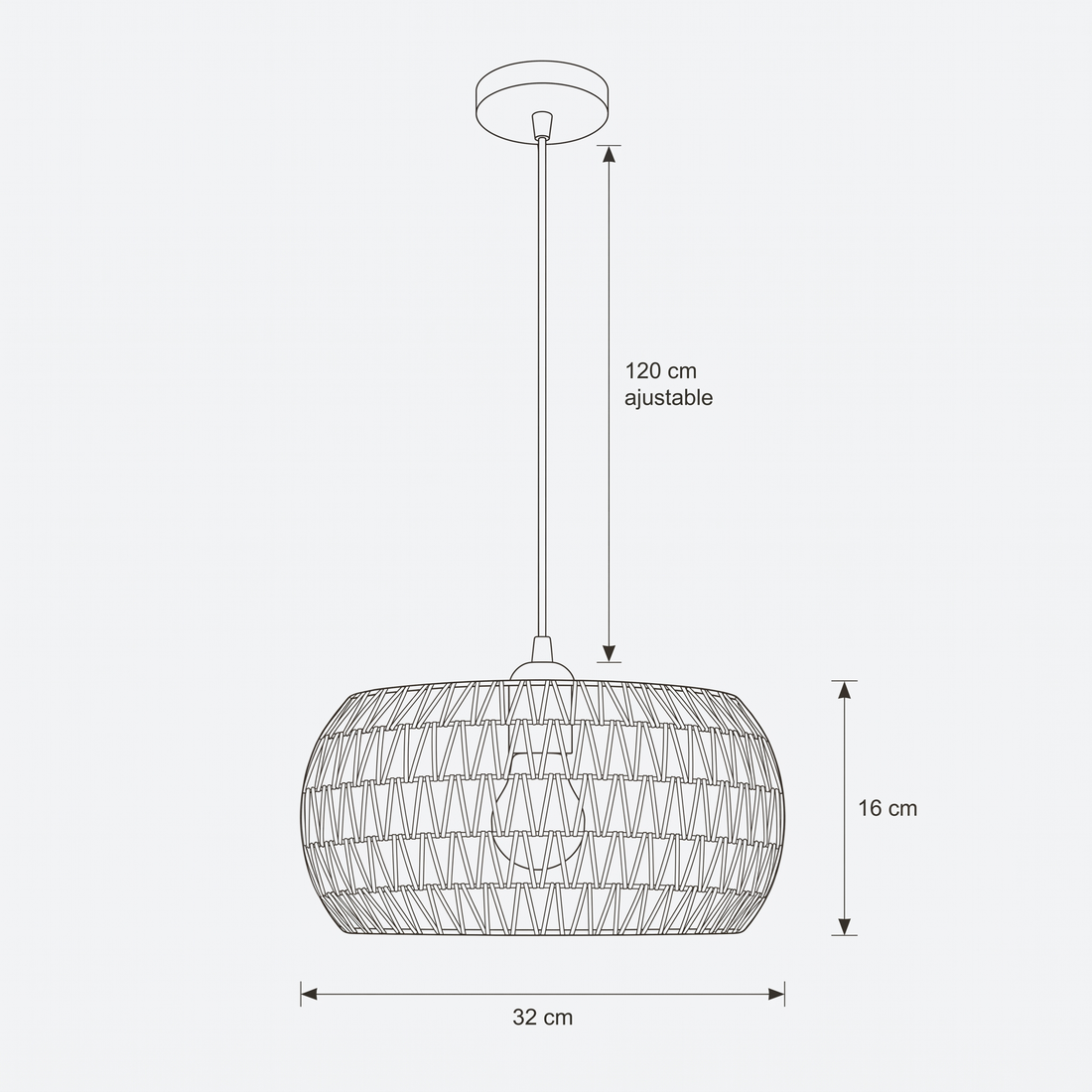 Dimensions de Suspension en Rotin Tressé Ovale