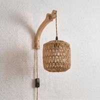 Applique Murale Rotin avec Bras Courbé Bois