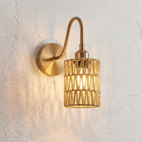 Applique Murale Rotin Cylindrique avec Support Laiton