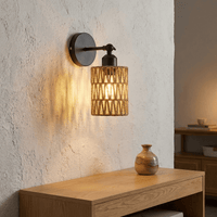 Applique Murale Rotin Cylindrique avec Support Noir