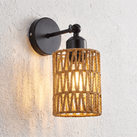 Applique Murale Rotin Cylindrique avec Support Noir