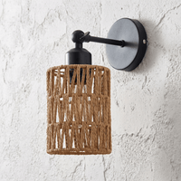 Applique Murale Rotin Cylindrique avec Support Noir