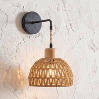 Applique Murale Rotin Demi-Sphère avec Support Noir