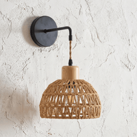 Applique Murale Rotin Demi-Sphère avec Support Noir