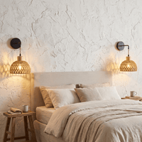 Applique Murale Rotin Demi-Sphère avec Support Noir