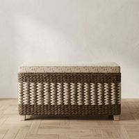 Banc Coffre Rotin Rectangulaire avec Assise Rembourrée