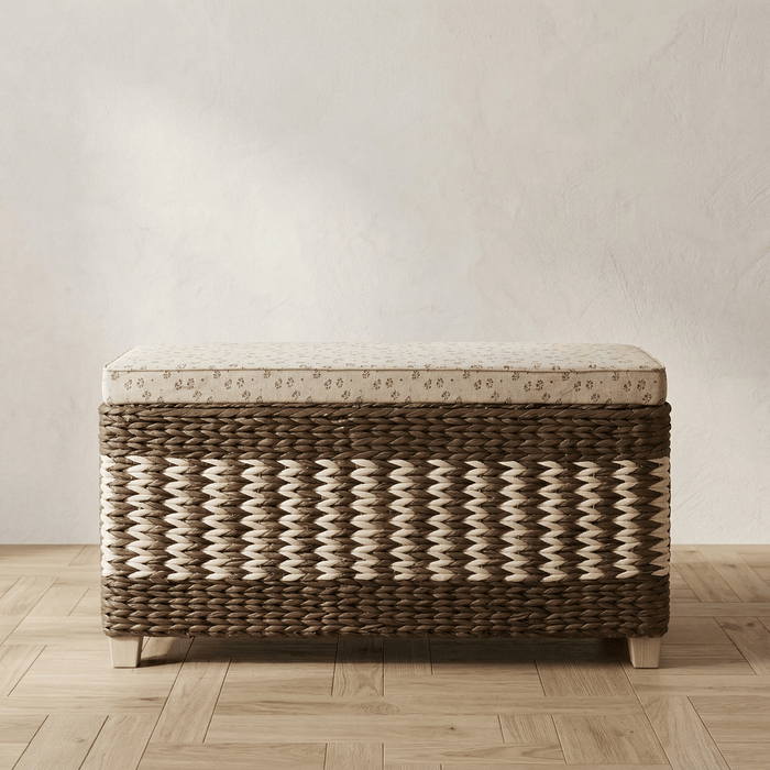 Banc Coffre Rotin Rectangulaire avec Assise Rembourrée