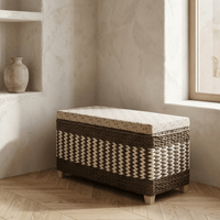 Banc Coffre Rotin Rectangulaire avec Assise Rembourrée