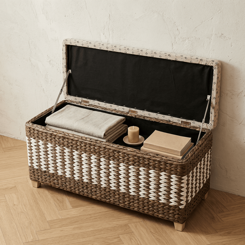 Banc Coffre Rotin Rectangulaire avec Assise Rembourrée