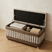 Banc Coffre Rotin Rectangulaire avec Assise Rembourrée