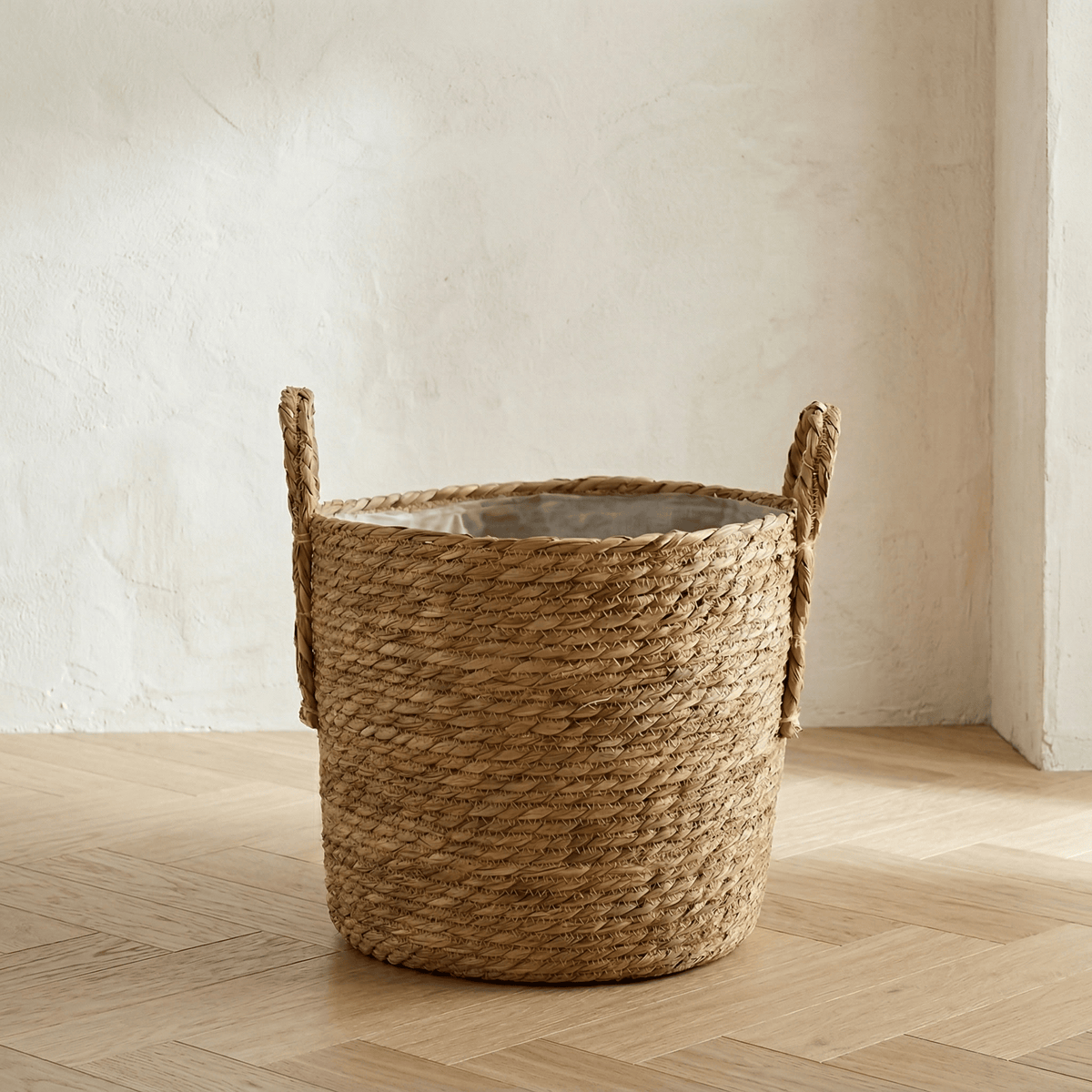 Cache Pot en Rotin Rond avec Anses