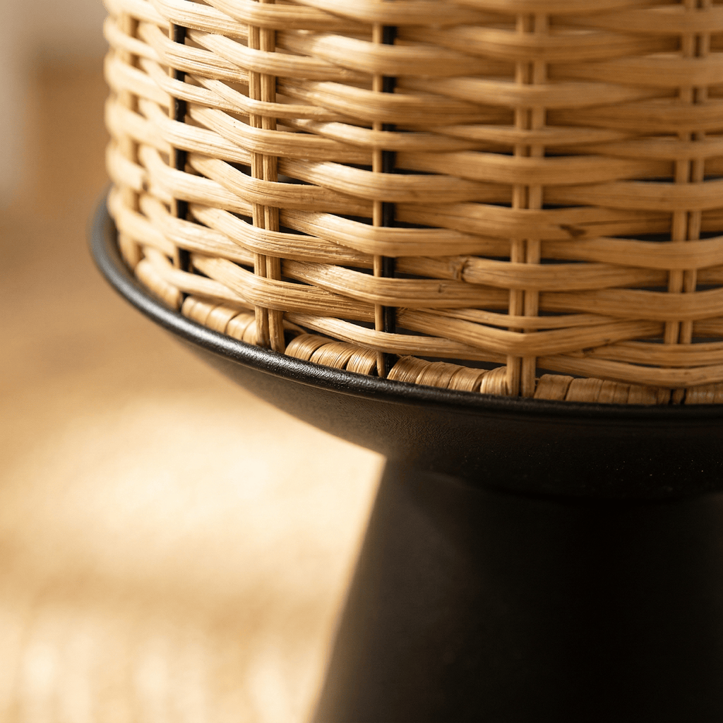Cache-Pot Rotin Cylindrique sur Socle Noir