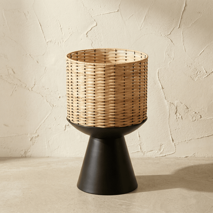 Cache-Pot Rotin Cylindrique sur Socle Noir