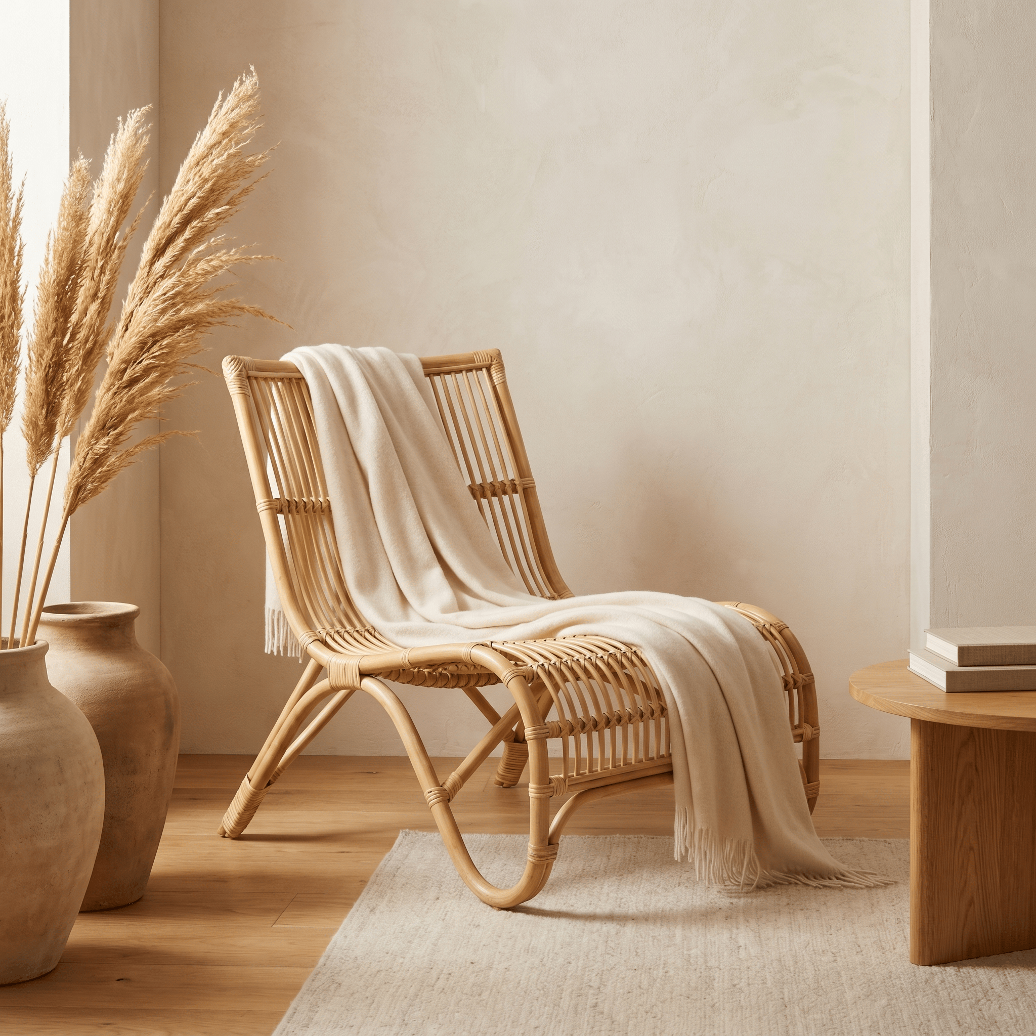 chaise en rotin avec plaid dessus Image