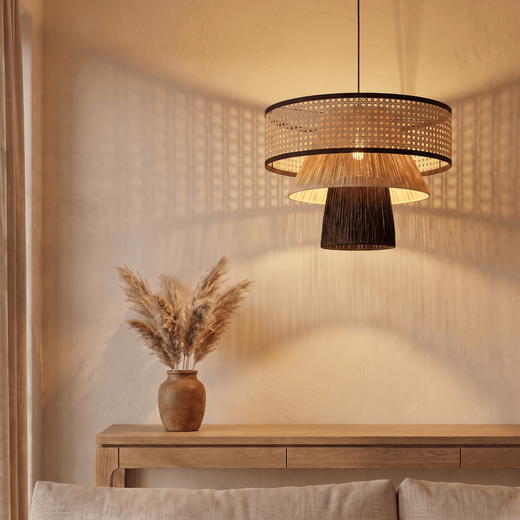 Grande Suspension en Rotin Noir Champignon Architecturale