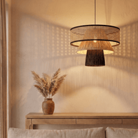 Grande Suspension en Rotin Noir Champignon Architecturale