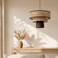 Grande Suspension en Rotin Noir Champignon Architecturale