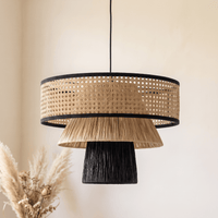 Grande Suspension en Rotin Noir Champignon Architecturale