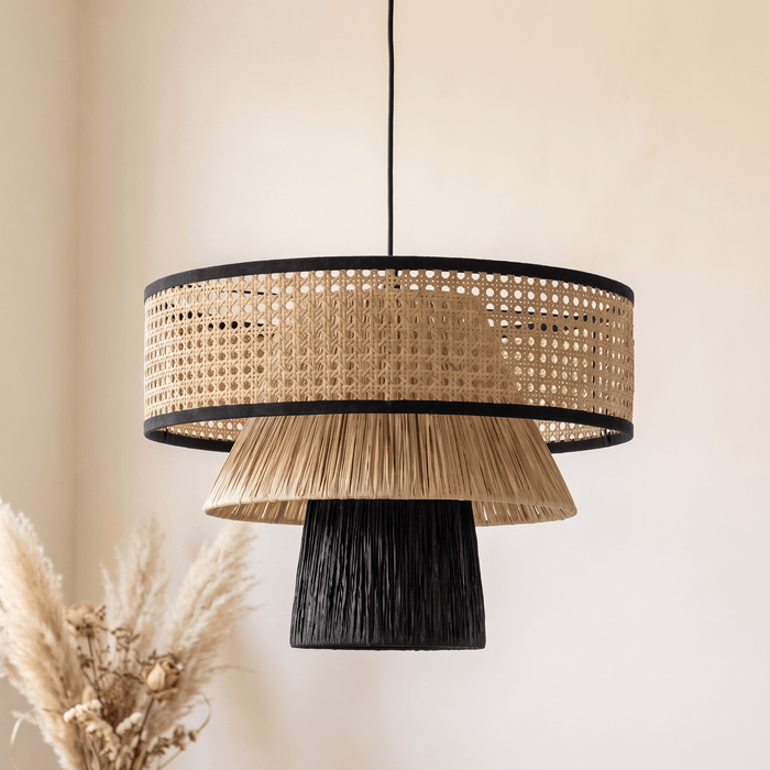 Grande Suspension en Rotin Noir Champignon Architecturale